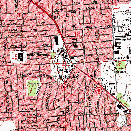 Topographic Map of Fort McKinley, OH