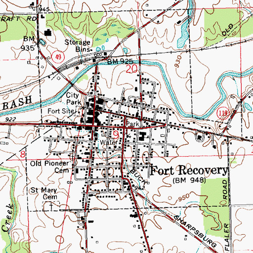 Topographic Map of Fort Recovery, OH