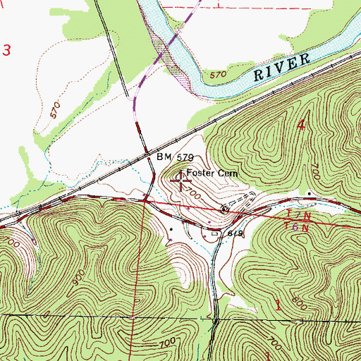 Topographic Map of Foster Cemetery, OH