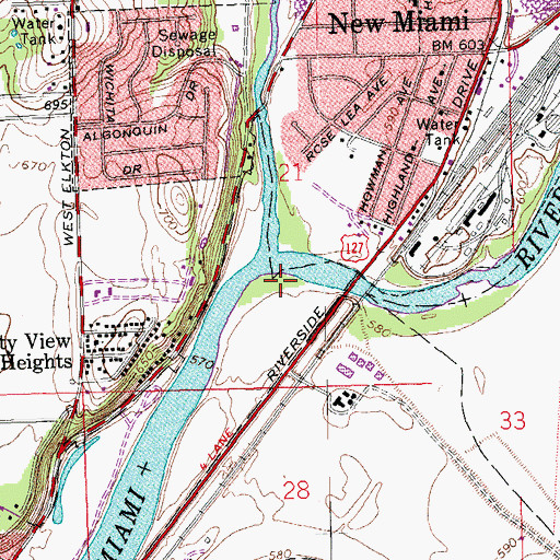 Topographic Map of Four Mile Creek, OH