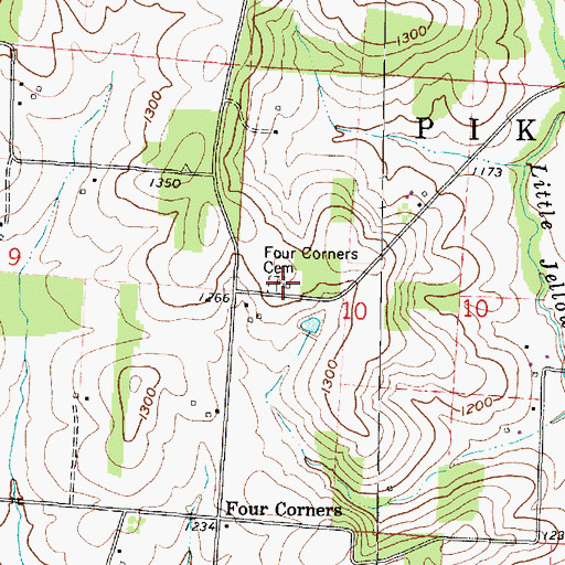 Topographic Map of Four Corners Cemetery, OH