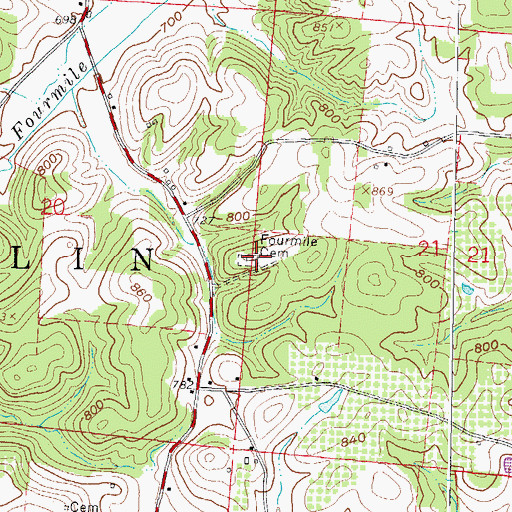 Topographic Map of Fourmile Cemetery, OH