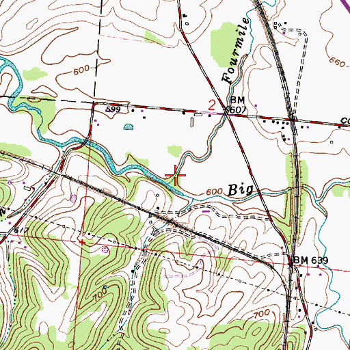 Topographic Map of Fourmile Creek, OH