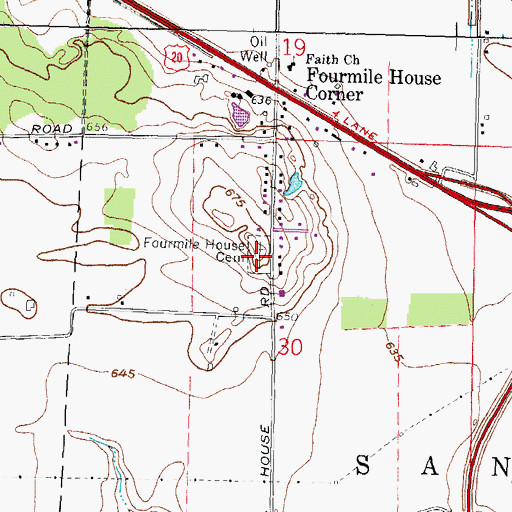 Topographic Map of Fourmile House Cemetery, OH