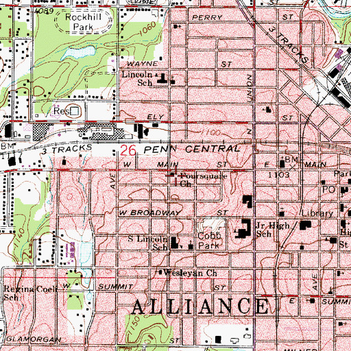 Topographic Map of Foursquare Church, OH