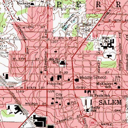 Topographic Map of Fourth Street School, OH
