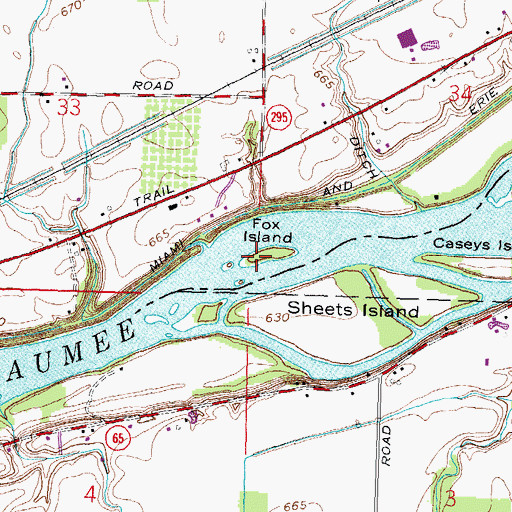 Topographic Map of Fox Island, OH