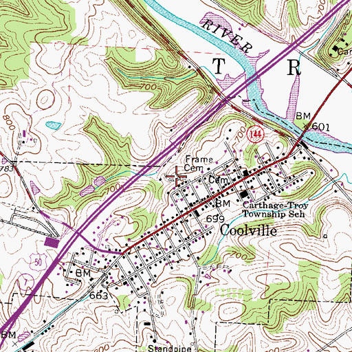 Topographic Map of Frame Cemetery, OH