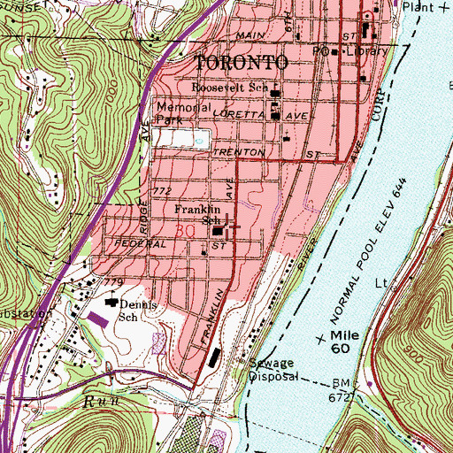 Topographic Map of Franklin School, OH
