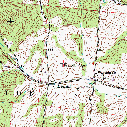 Topographic Map of Franklin Cemetery, OH