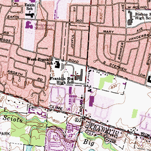 Topographic Map of Franklin Heights High School, OH