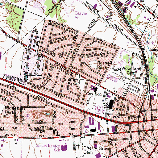 Topographic Map of Franklin Park, OH