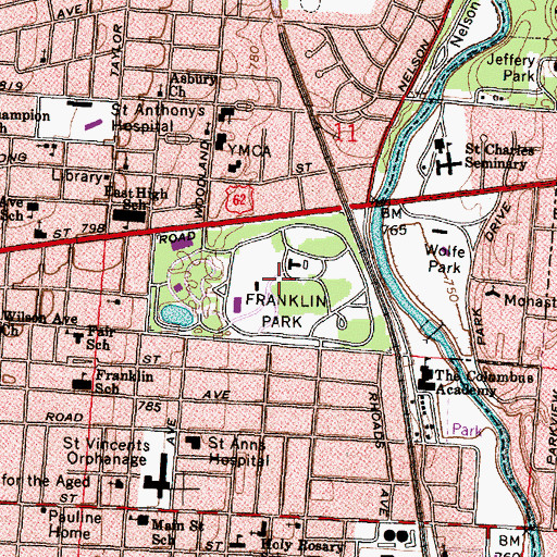 Topographic Map of Franklin Park, OH