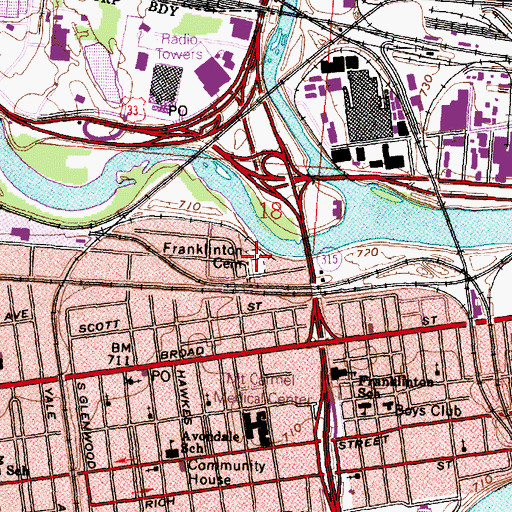 Topographic Map of Franklinton Cemetery, OH