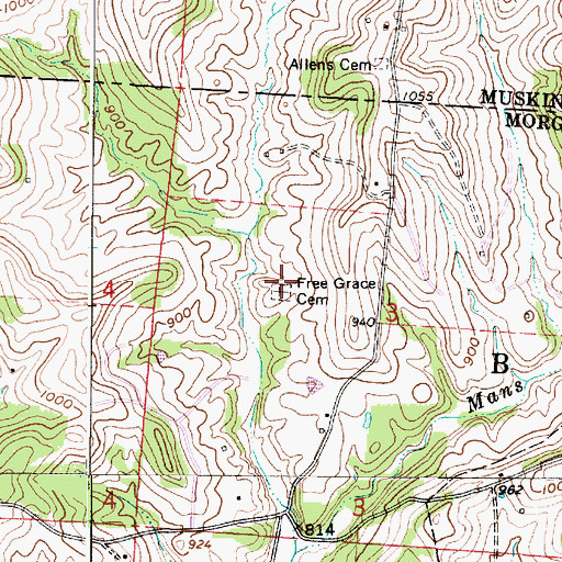 Topographic Map of Free Grace Cemetery, OH