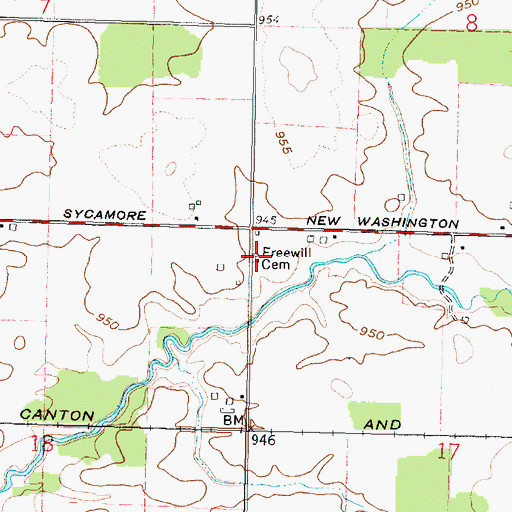 Topographic Map of Freewill Cemetery, OH