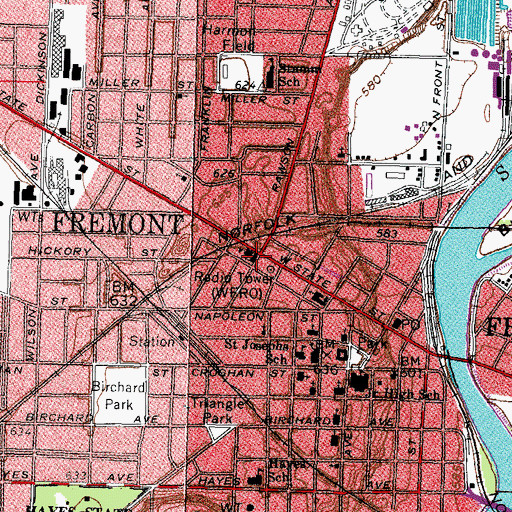 Topographic Map of Fremont, OH