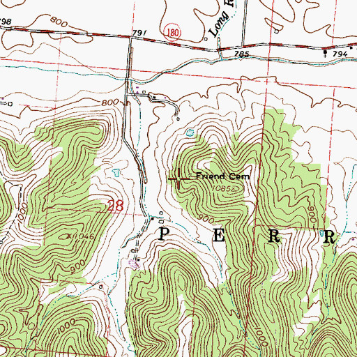 Topographic Map of Friend Cemetery, OH