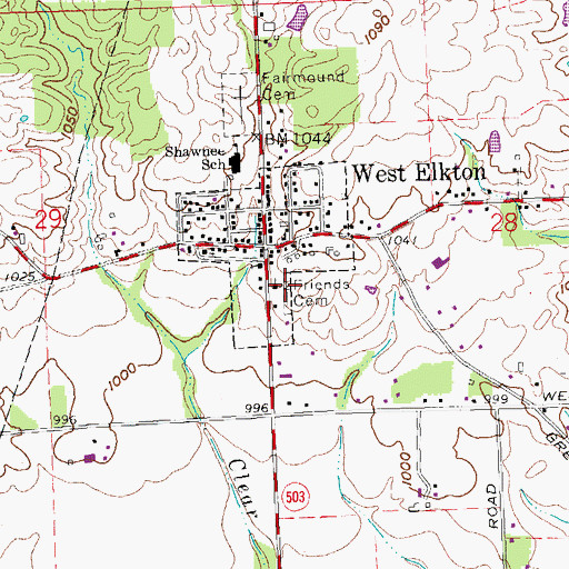 Topographic Map of Friends Cemetery, OH