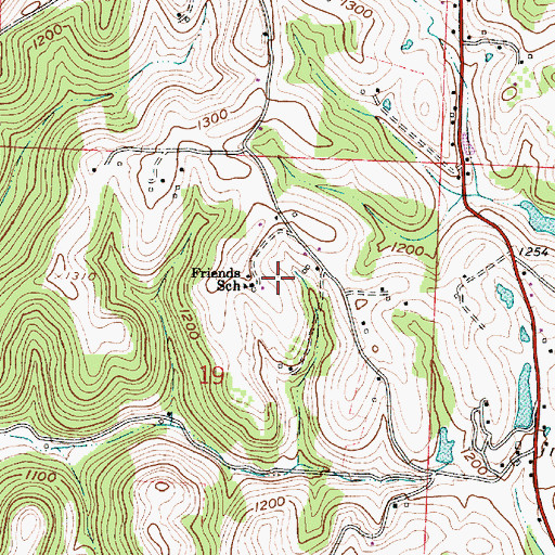Topographic Map of Friends School, OH