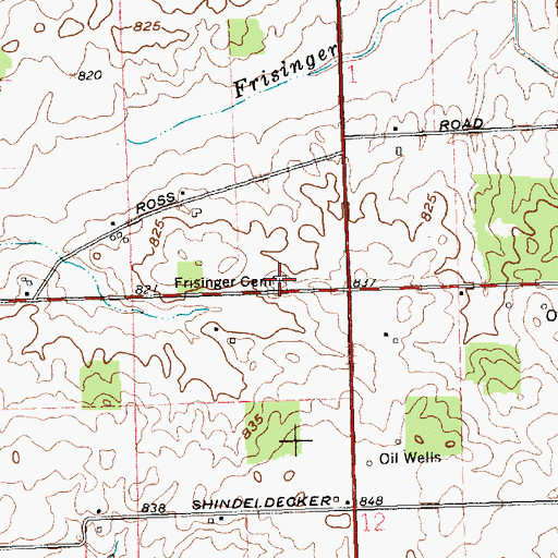 Topographic Map of Frisinger Cemetery, OH