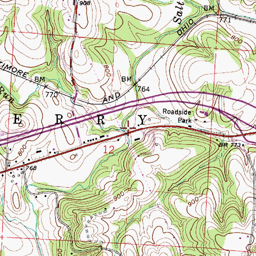 Topographic Map of Frog Run, OH