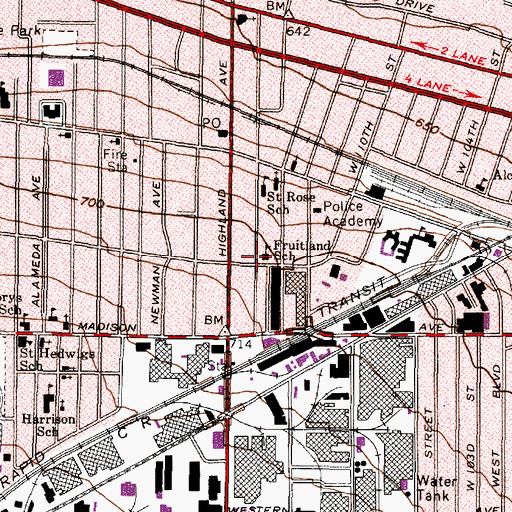 Topographic Map of Fruitland School, OH