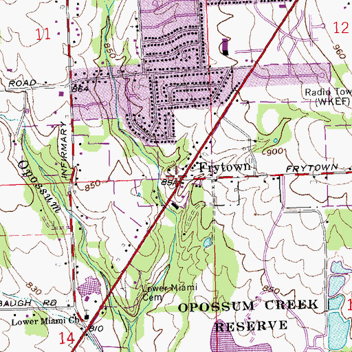 Topographic Map of Frytown, OH