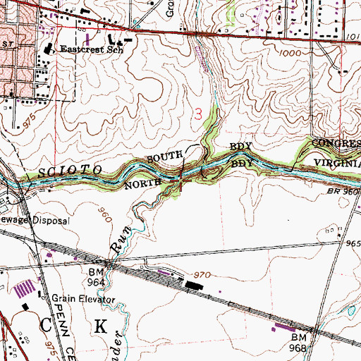 Topographic Map of Gander Run, OH