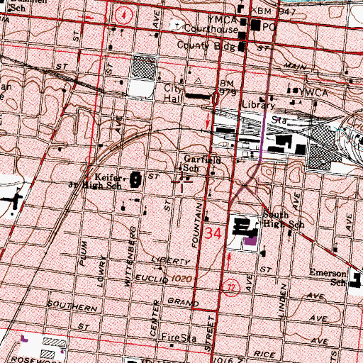 Topographic Map of Garfield School, OH