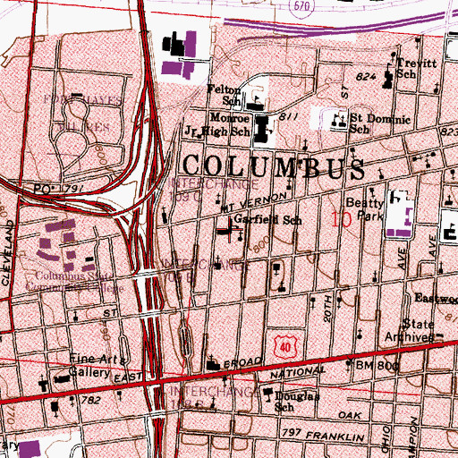 Topographic Map of Garfield School, OH