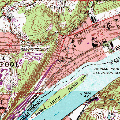 Topographic Map of Garfield School, OH