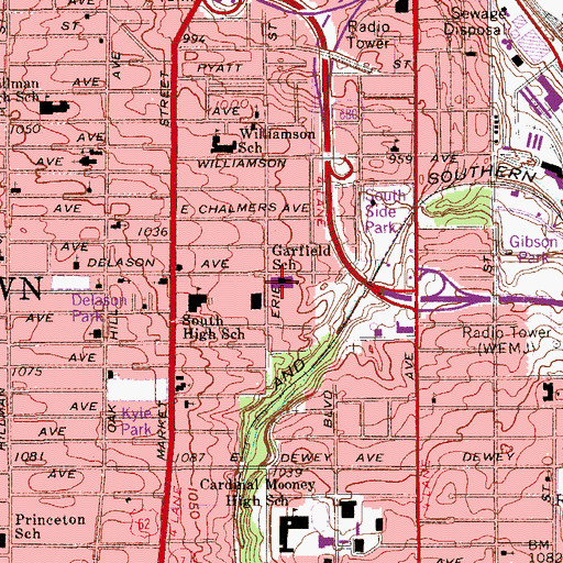 Topographic Map of Garfield School, OH