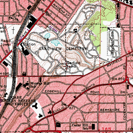 Topographic Map of President Garfield Tomb and Memorial, OH