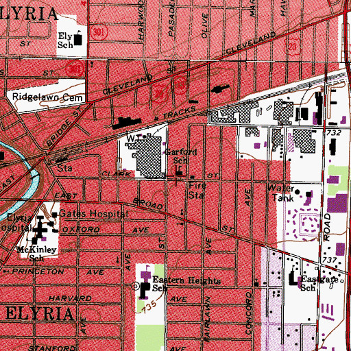 Topographic Map of Garford School, OH