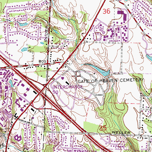 Topographic Map of Gate of Heaven Cemetery, OH