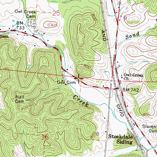 Topographic Map of Gee Cemetery, OH