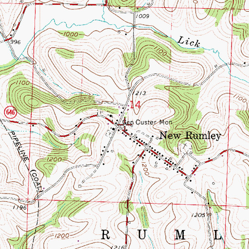 Topographic Map of General Custer Monument, OH