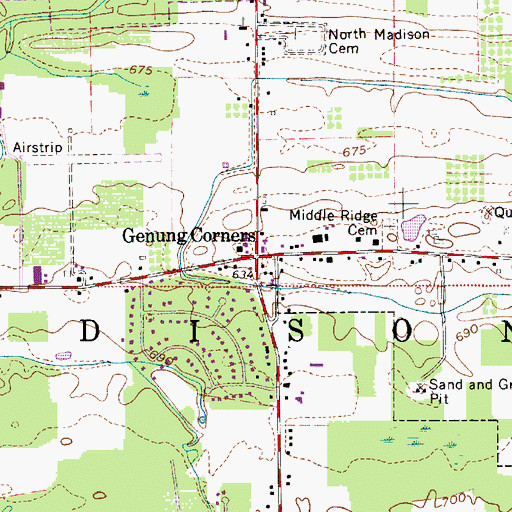 Topographic Map of Genung Corners, OH