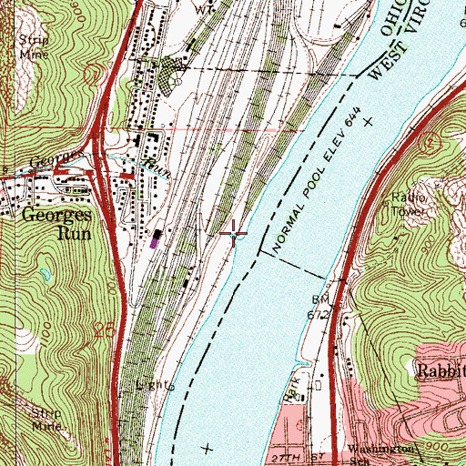 Topographic Map of Georges Run, OH