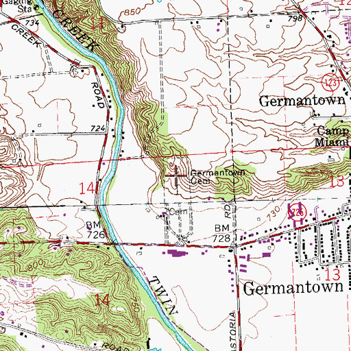 Topographic Map of Germantown Cemetery, OH