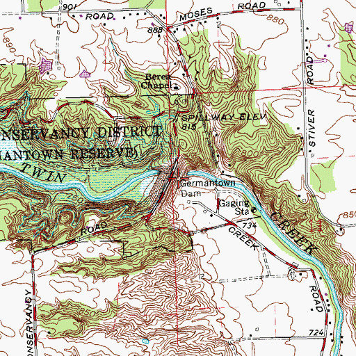 Topographic Map of Germantown Dam, OH