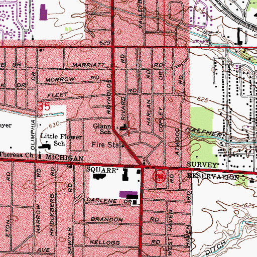 Topographic Map of Glann School, OH