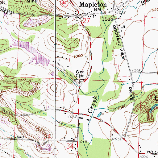 Topographic Map of Glen Cemetery, OH