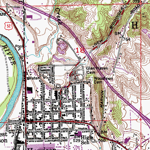 Topographic Map of Glen Haven Cemetery, OH