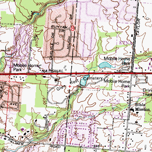 Topographic Map of Glen Rest Cemetery, OH
