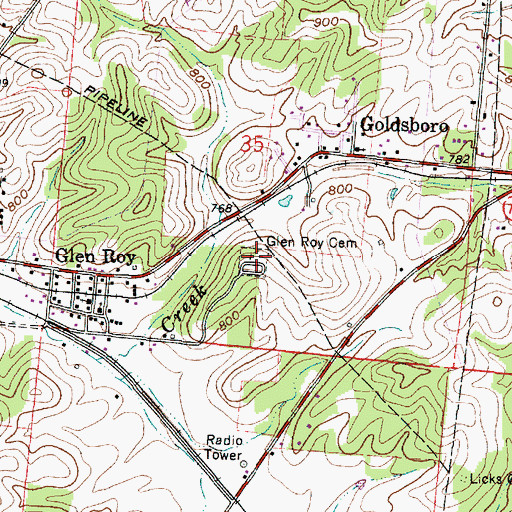 Topographic Map of Glen Roy Cemetery, OH