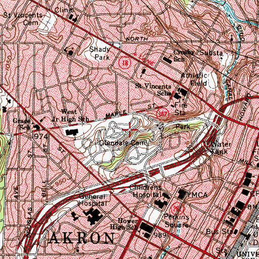 Topographic Map of Glendale Cemetery, OH