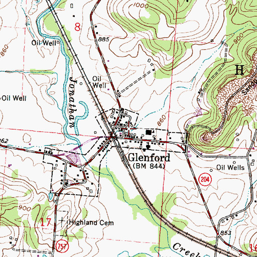 Topographic Map of Glenford, OH