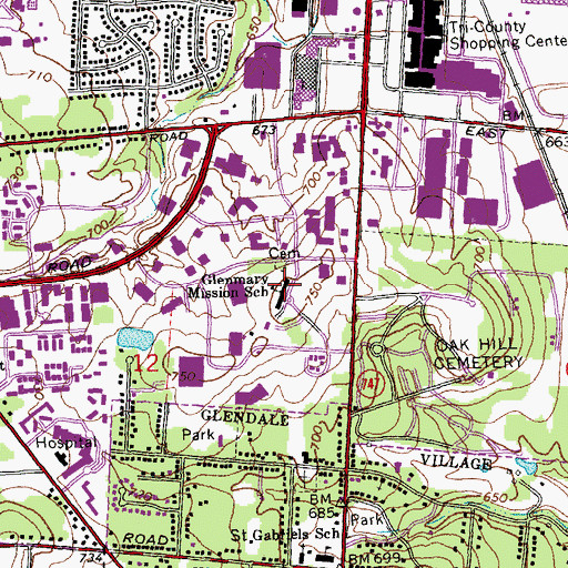 Topographic Map of Glenmary Mission School, OH